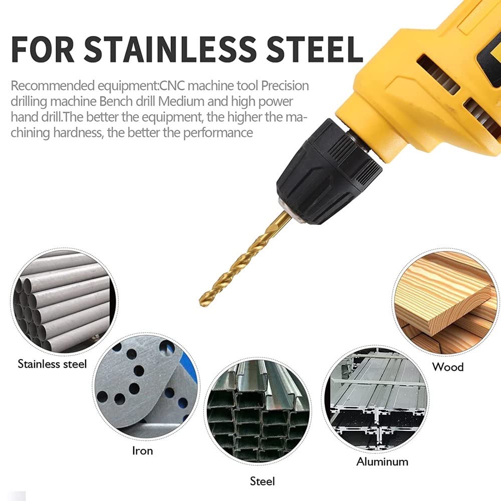 Juego de brocas helicoidales M42 con revestimiento de titanio 8% cobalto para acero inoxidable y metal duro, juego de brocas de alto cobalto con revestimiento de titanio de grado industrial
