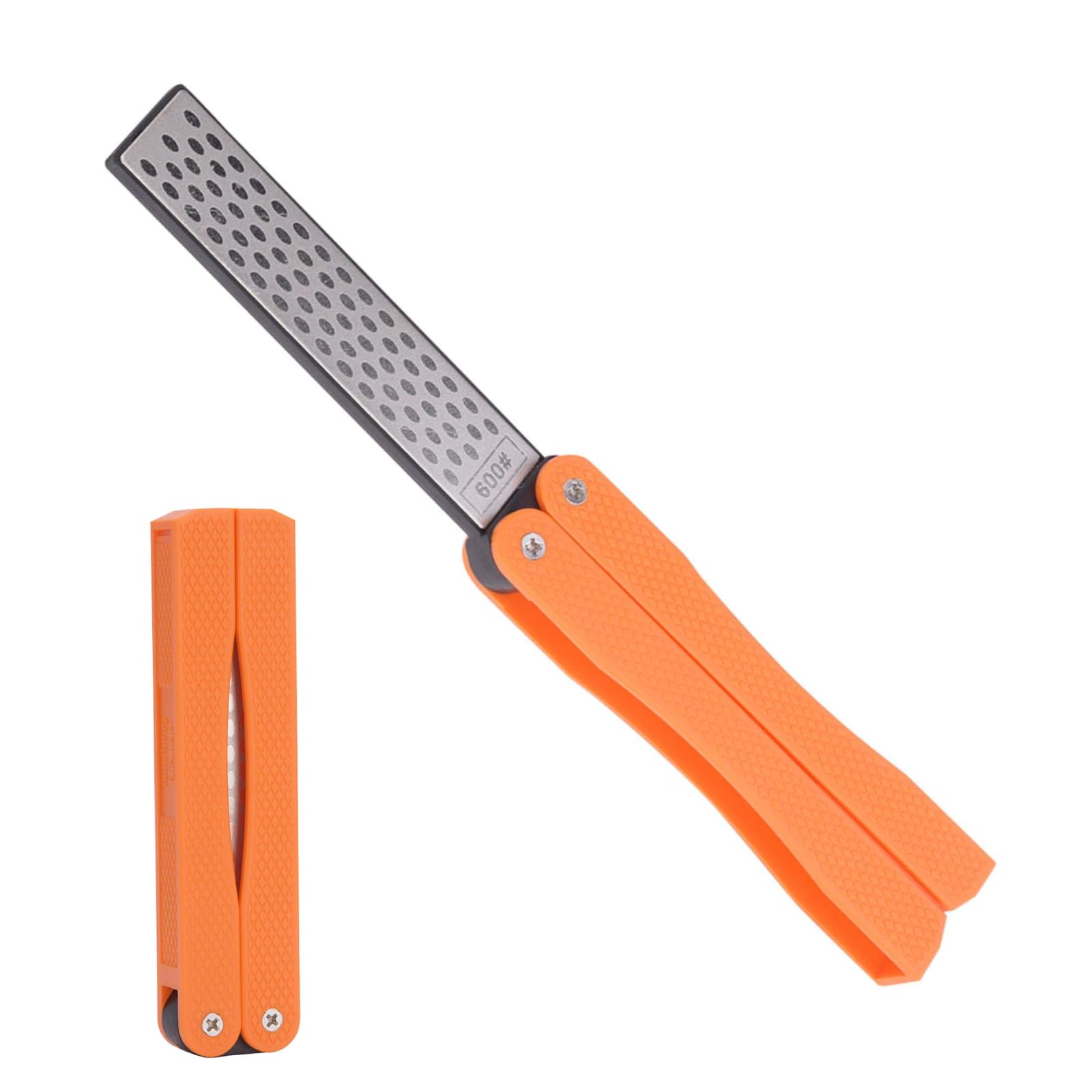 Afilador de Cuchillos Plegable de Doble Cara – Manual Piedra de Afilar Portátil para Exteriores, Cocina, Camping y Senderismo (Naranja)