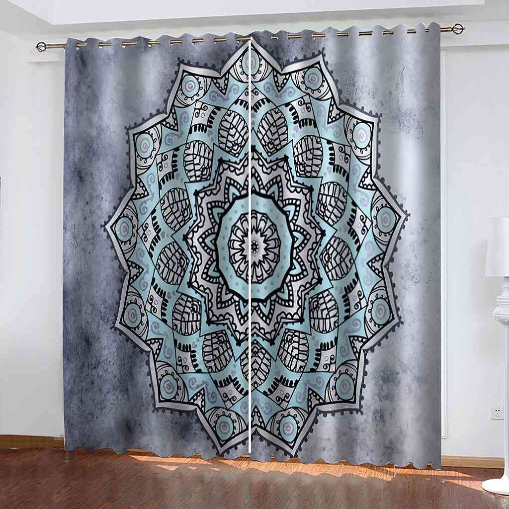 Rideau de salon à oeillets motif floral bleu pour ambiance cocooning