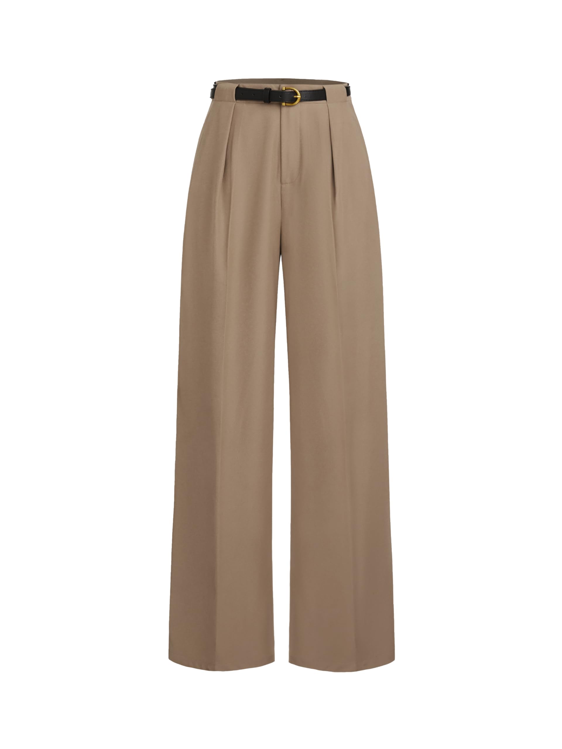 CIDER Mid Waist Solid Pocket Straight Leg Trousers with Belt