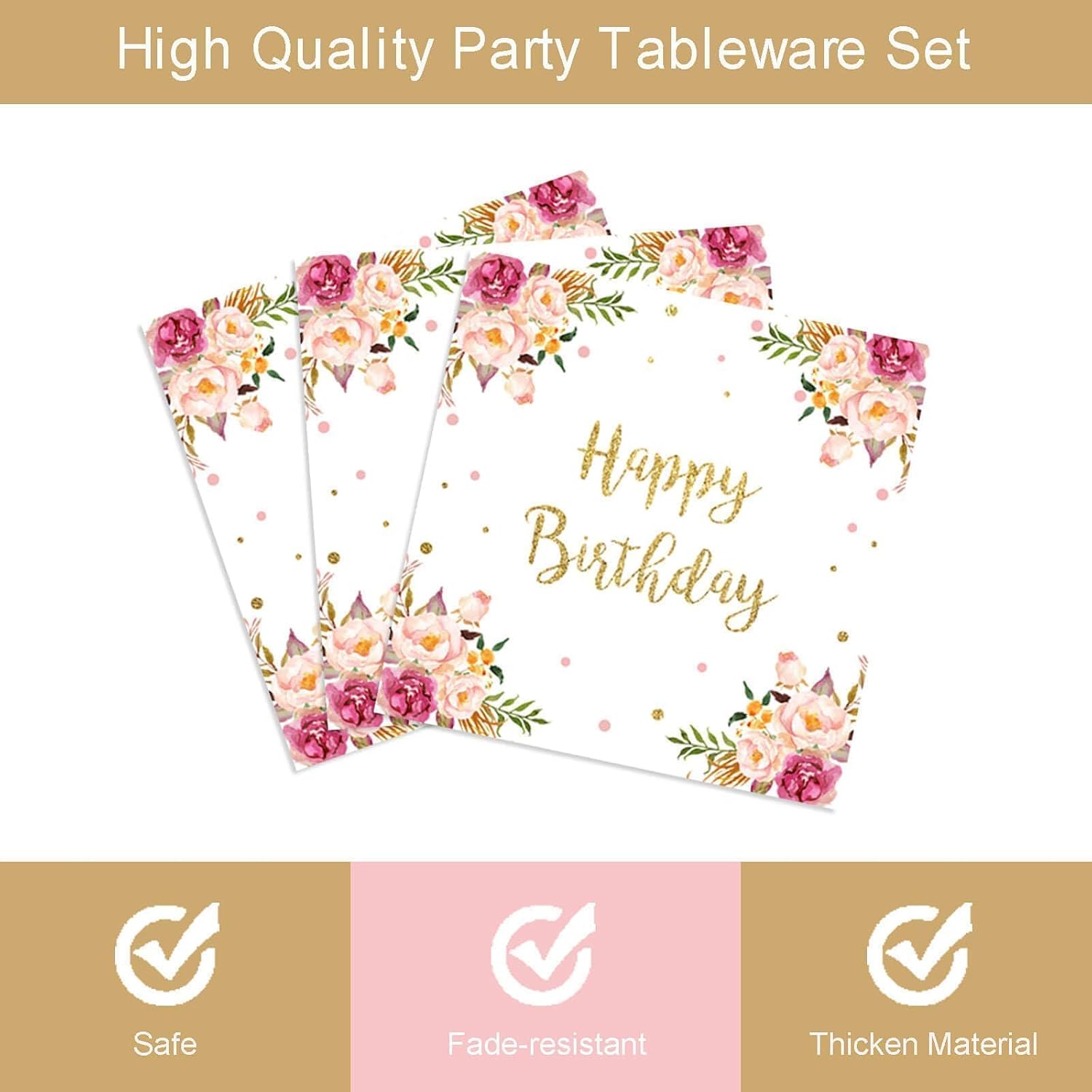 Happy 80th Birthday Tableware Party Decorations for Women, 24 Guests | 96pcs, Floral Design, Paper Plates Napkins Forks Set, Disposable, Waterproof, Oil resistant, Easy Cleanup