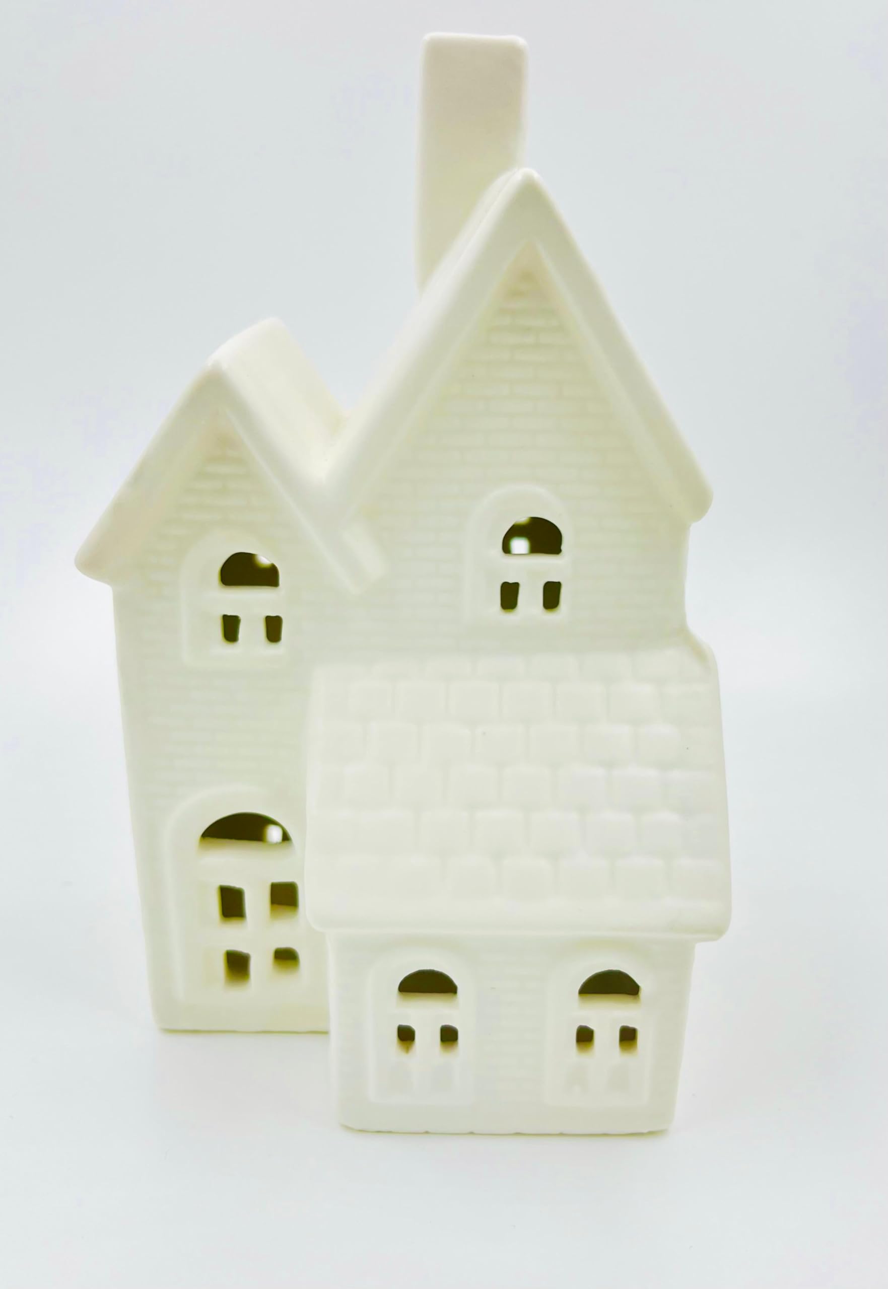 Ceramic House with Light, Height 15.5cm Width 9cm,White Decorative Ceramic House, Window Design, Matte White, Modern Design Home Decor - Image 3 thumbnail