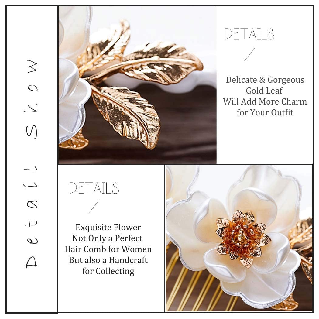 Amazon.com : Yean Bride Flower Bridal Hair Comb Gold Leaf  display picture 1