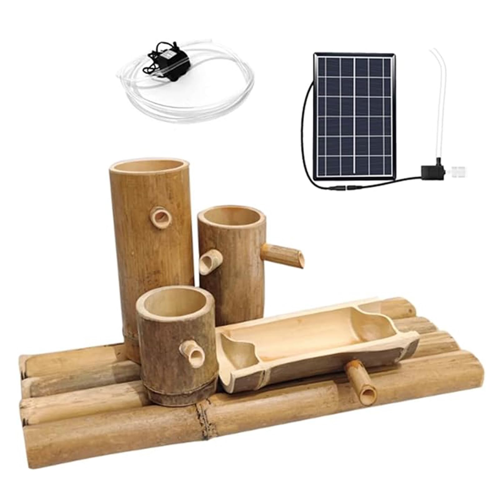asdchZen Handcrafted Bamboo Water Fountain, Solar-Powered Zen Garden Feature With Pump, Freestanding Flowing Water Ornament For Patio, Backyard, Fish Tank, Pond, Desk, Yard, 16In,16in(40cm)