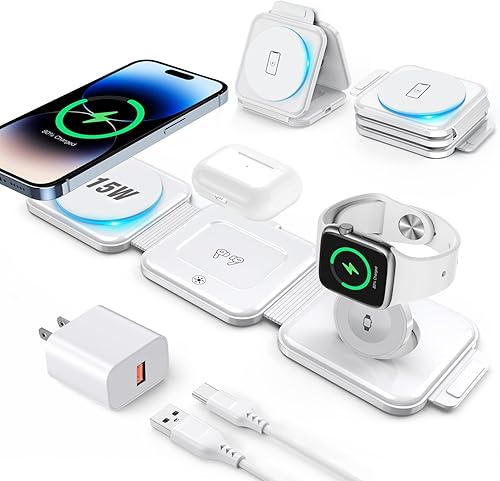 Estación de carga 3 en 1 para dispositivos Apple de 18 W, plegable, cargador inalámbrico de viaje para iPhone 14 13 12 ProPro MaxPlusMini AirPods
