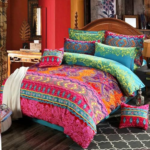 Juego de Funda nórdica Bohemia exótica Bohemia Juego de Cama Super King Southwestern Funda nórdica de Microfibra Étnico con 2 Fundas de Almohada con Cremallera 3 Piezas
