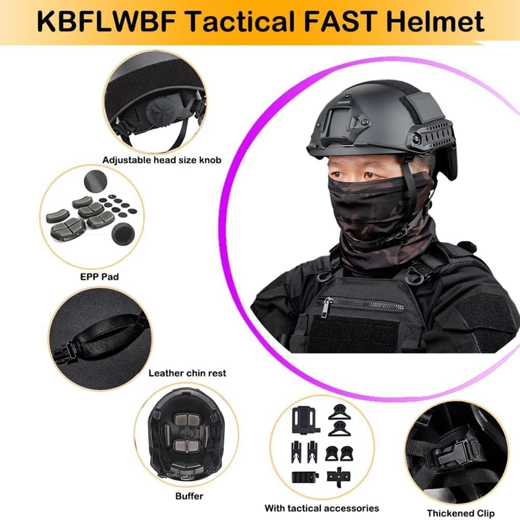 Tactical Fast Airsoft Helmet with Mask Goggles Noise Cancelling Headset Battery Pouch and Helmet Cover Adjustable Tactical Helmets Set Outdoor CS Paintball Hunting Gear F MIN