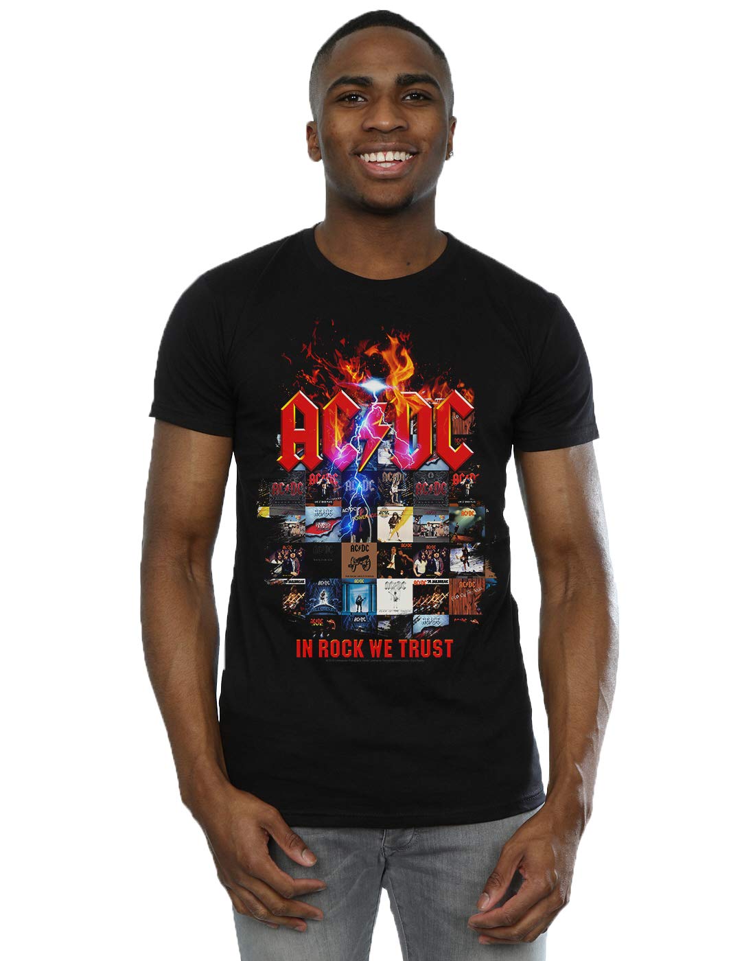 AC/DC Men's in Rock We Trust Album Cover T-Shirt Black Large