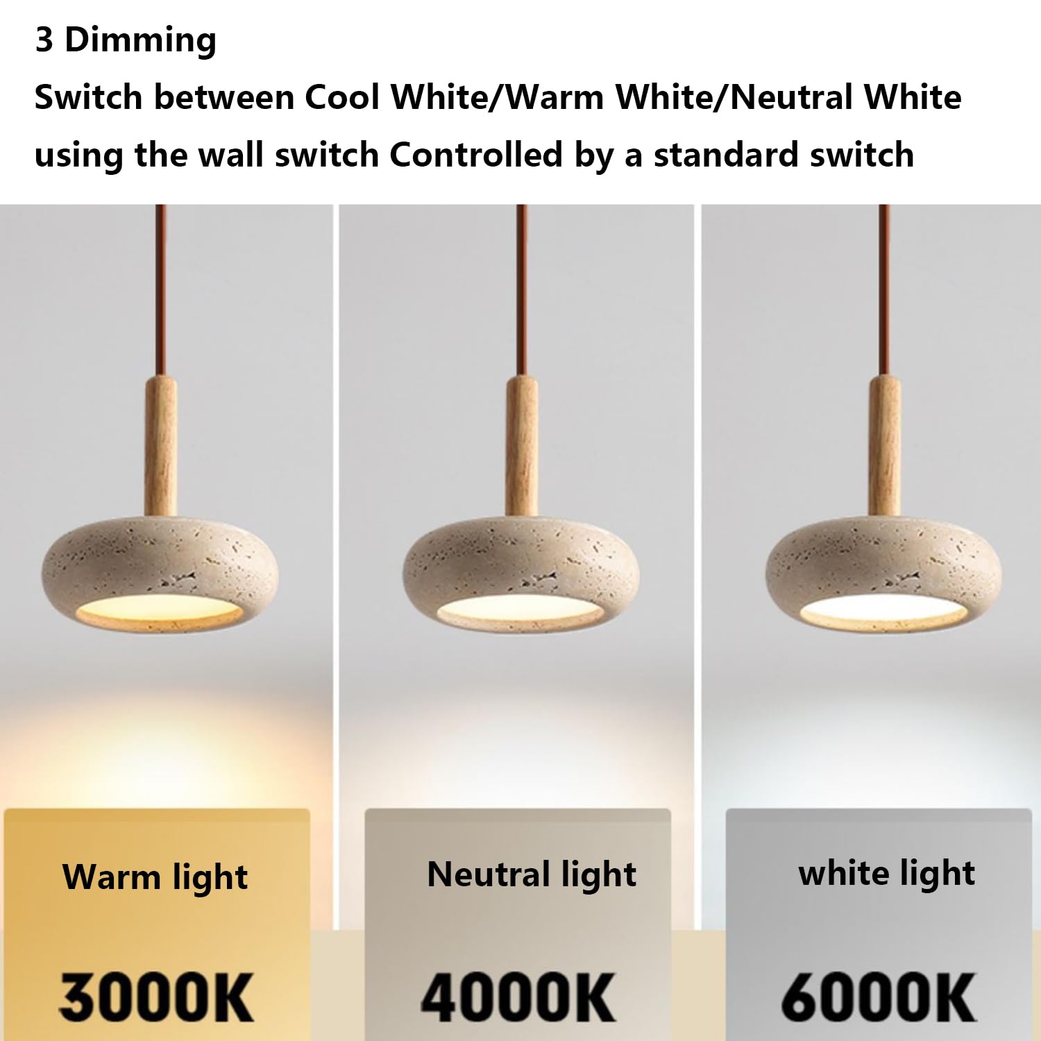 Żółty Trawertyn Wiszący Żyrandol Lampa Wisząca 5,9 Cala Naturalny Porowaty Trawertyn, Drewno, Dekoracja Artystyczna 3 Ściemnialne Lampy W Stylu Wabi-sabi W Stylu Przemysłowym