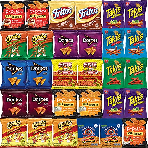 Hot Chips Snacks Variety Pack for Adults – Fiery Spicy Snack Bag Care Package – Bulk Assortment (30 pack)