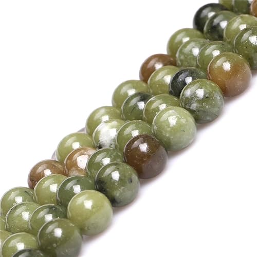 Miniatura 2 de JOE FOREMAN Cuentas de jade verde canadiense para hacer joyas, piedras preciosas naturales semipreciosas de 0.394 in, redondas, color verde de 15