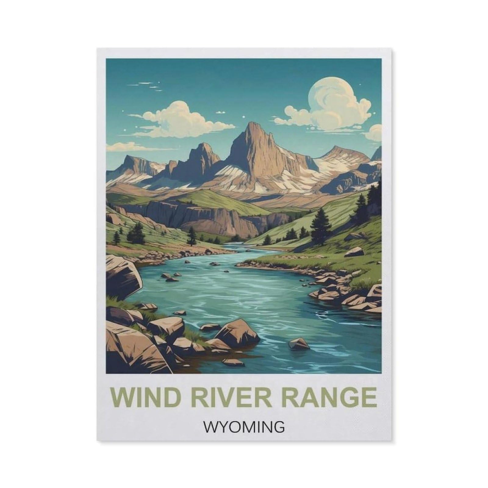 BEAYODKP 5D Diamond Painting，Wind River Range Wyoming Vintage Travel Posters，Diamond Embroidery Cross Stitch（30 x 40 cm/11.81 x 15.74 inches）-CB11