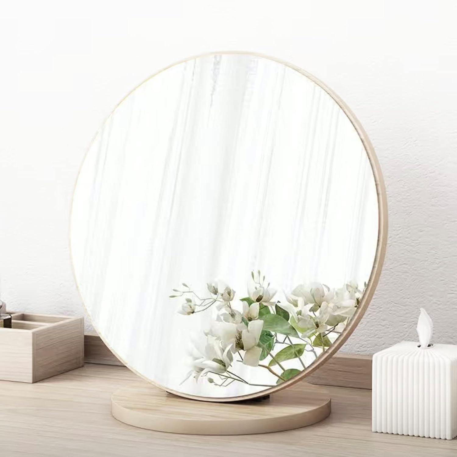 Tabletop Vanity Mirror, 90° Adjustable, Wooden Makeup Mirror, Portable