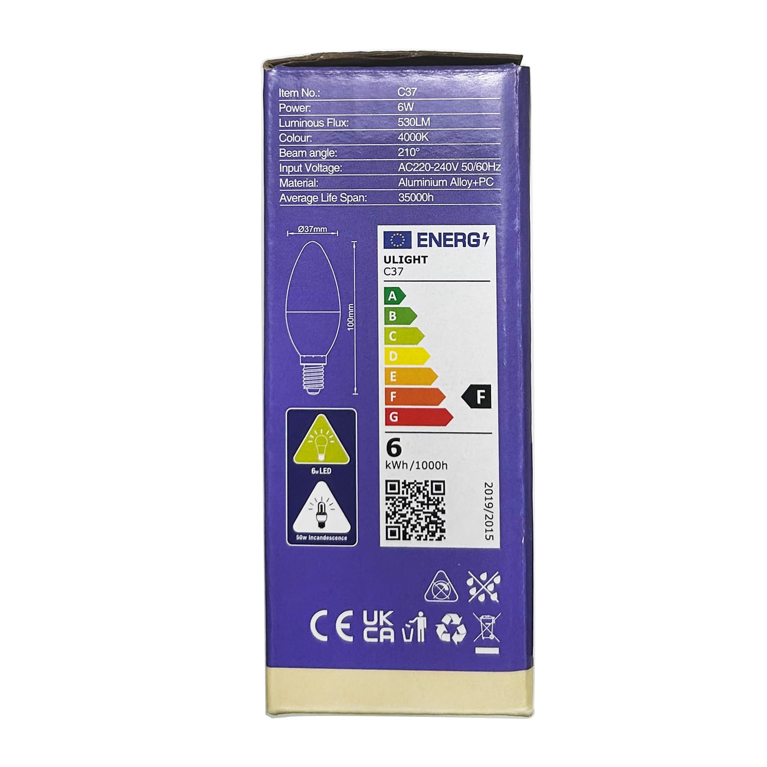 ULIGHT Lampadina LED E14 Oliva, 6W Equivalente a Incandescente da 50W, Luce Bianca Naturale 4000K, 530 Lumen, 220V-240V Non Dimmerabile, Fascio Luce 210°, Confezione da 5 Pezzi