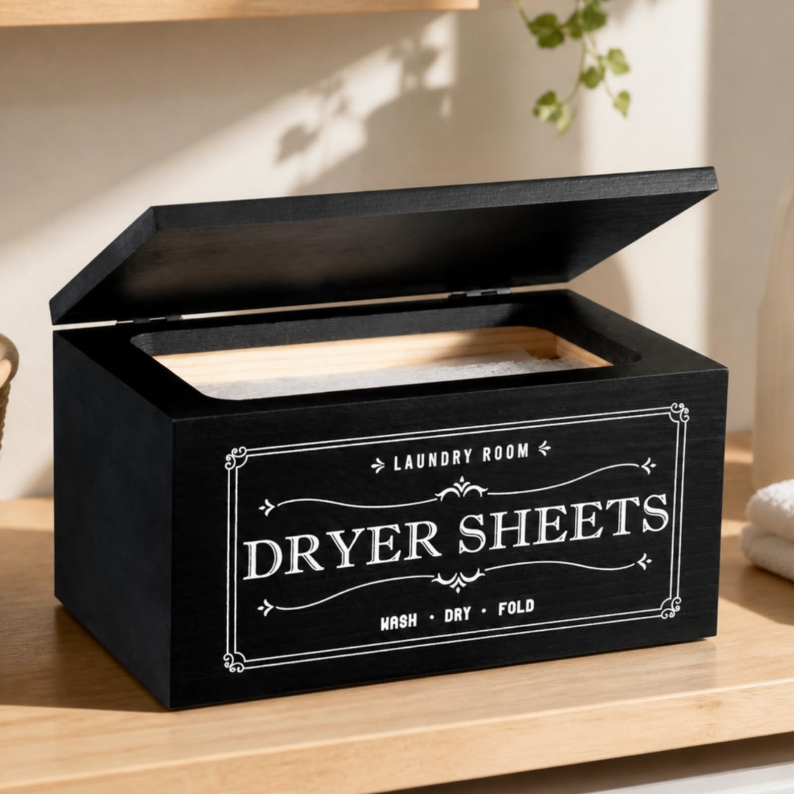 Desktop-Aufbewahrungsbox aus Massiv multifunktional dekorative Aufbewahrungsbox mit Druckschrift niedrig box mit Klappdeckel für Waschküche,