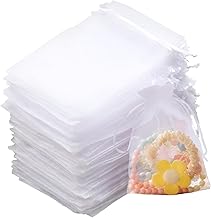 100 Organza Bags 10 x 15 cm Small Bags to Fill with Drawstring White Perfect for Jewellery Bags, Sweets, Weddings, Birthdays and Parties