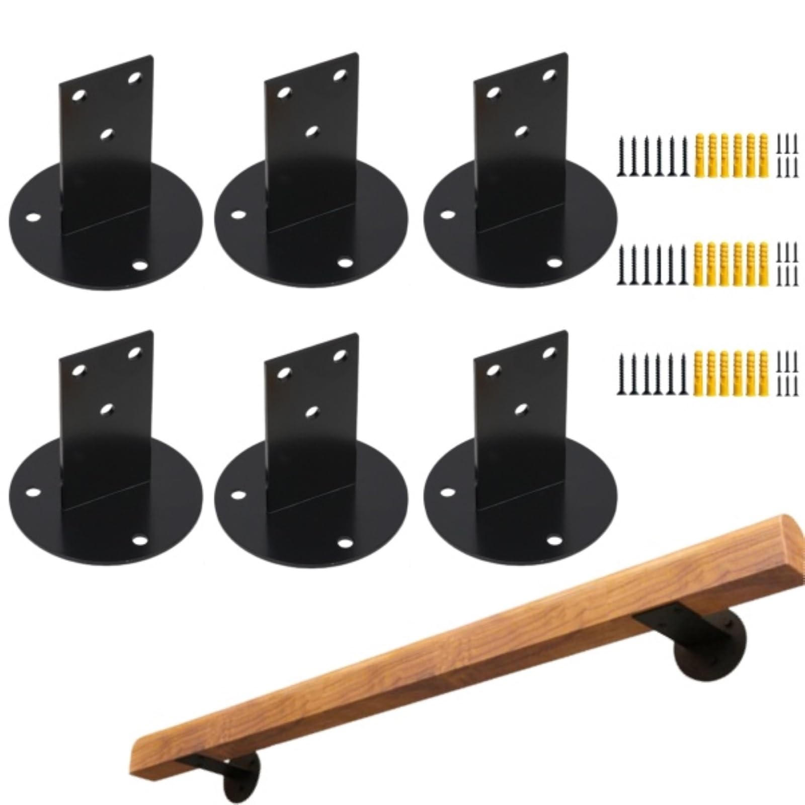 Soporte Para Pasamanos De Acero Inoxidable, 6PCS Soporte De Barandilla Accesorios Soporte De Pared Ajustable Y Resistente Con Tornillos Negro Para Barandillas De Madera Cuadradas O Redondas