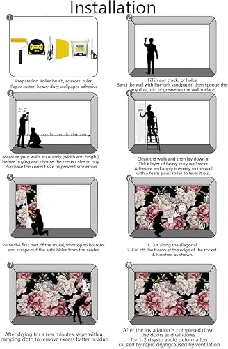 Miniatura 5 de Wmjurel Papel tapiz floral sin costuras de peonía de acuarela con fondo oscuro, gran mural de pared para decoración de dormitorio y sala de estar