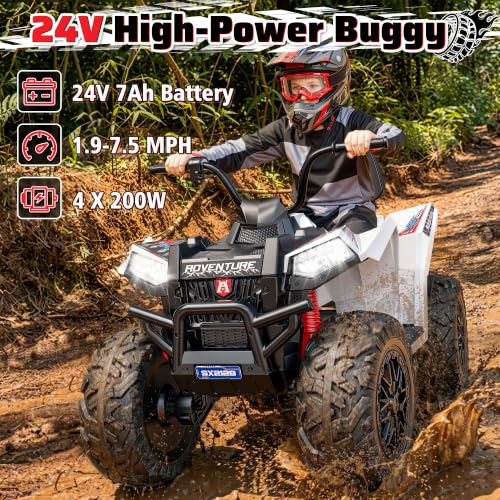 Image of ANPABO 24V XXXL Kids ATV 4 Wheeler Ages 5-14, 4WD & 800W, 200 Lbs, White