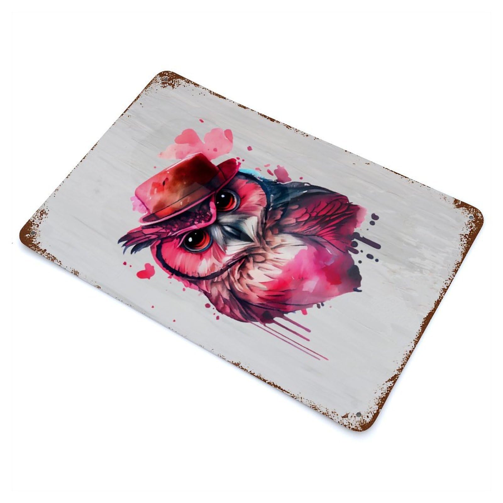 Aged Metal Wall Plaque with Gangster Owl Funny Design 11.8"x7.9", for Basement, Hobby Room And Garage Decor, Farmhouse Wall Decor