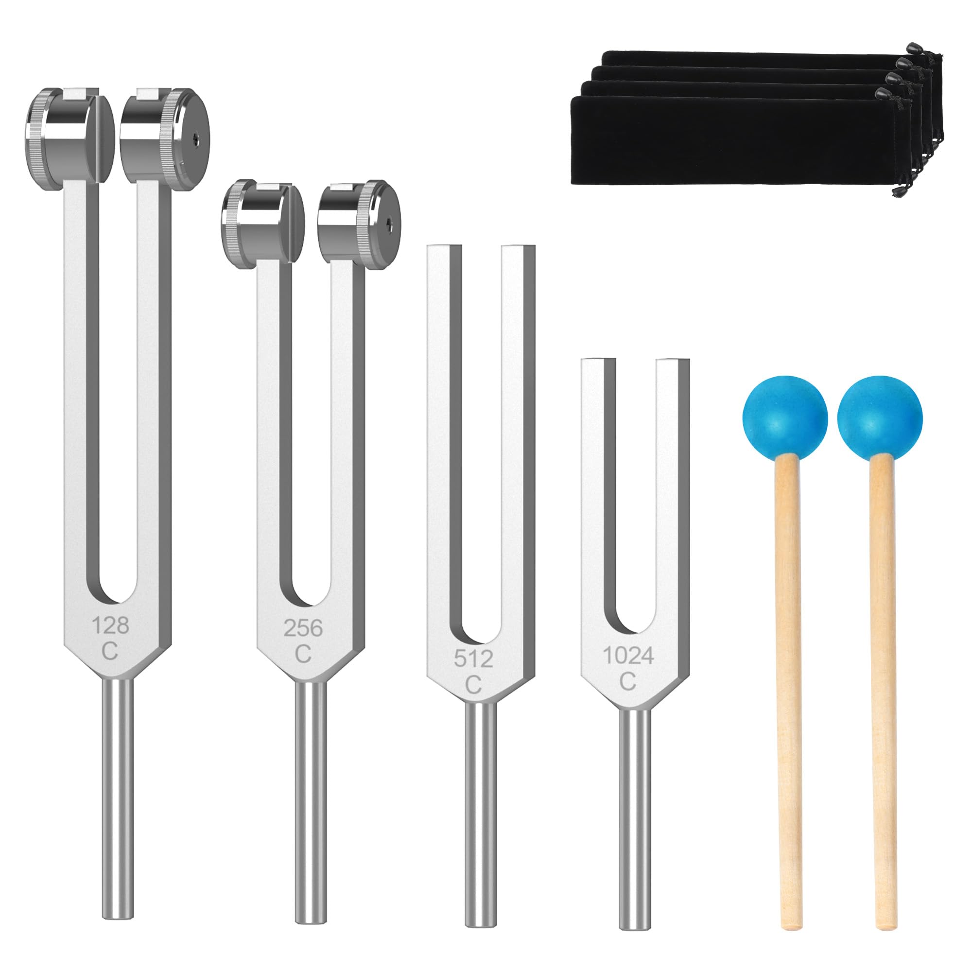 DiDiBirDi Tuning Fork Set 4pcs 128Hz, 256Hz, 512Hz