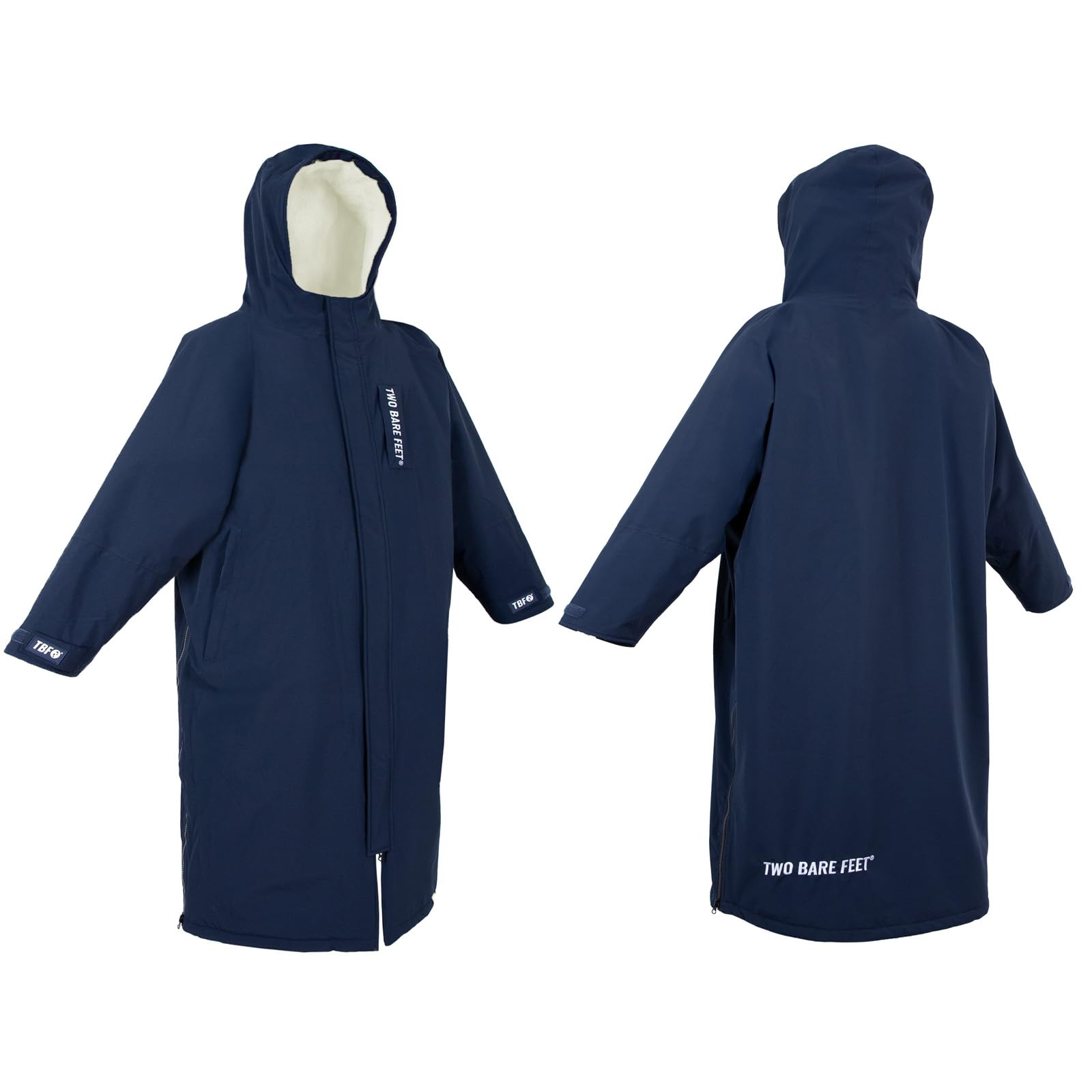 Two Bare Feet Unisex Waterproof Horse Riding Changing Robe โ Warm, Windproof, Oversized Poncho for Equestrian Sports, Outdoor Riding, Beach & Camping โ Hooded Coat (Small, Marine Blue/Cream)