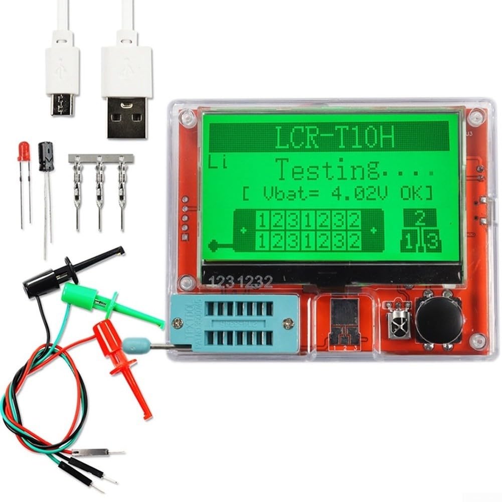 LCR T10H Bauteiltester mit Großbildschirm für Transistor, Widerstand, Kondensator, MOSFET, Diode und Induktivität, automatische Pin-Erkennung, IR-Decodierung, tragbares Design für Elektronik-Reparatur