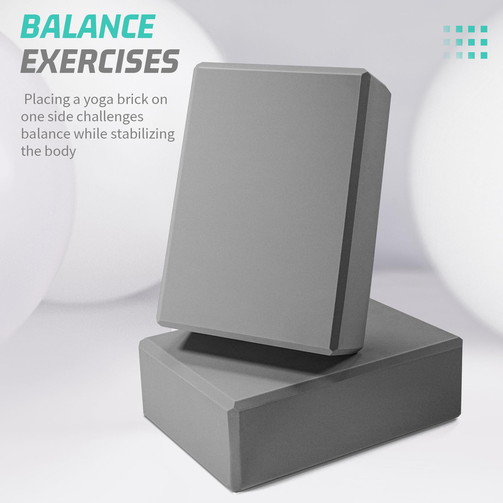 Blocchi per yoga, confezione da 4 mattoncini in schiuma EVA di alta qualità, per allenamento pilates, stretching, meditazione, per flessibilità, equilibrio, forza della colonna vertebrale, blocchi