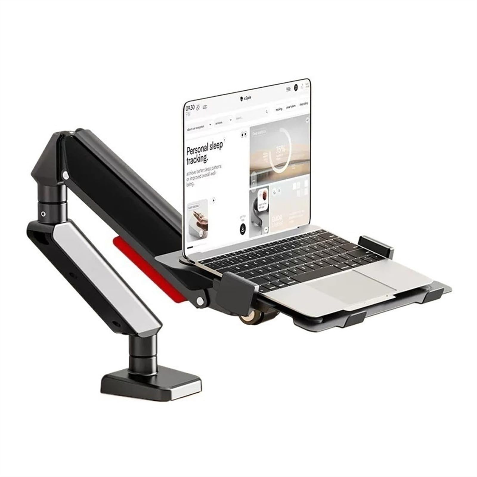 Aioneer Monitor Arm Laptop Mount With Adjustable Tray For 10-17”Notebook, Full Motion Gas Spring Mount Arm For 17-32”Monitor, C-Clamp And Grommet Base Monitor Mount Arm