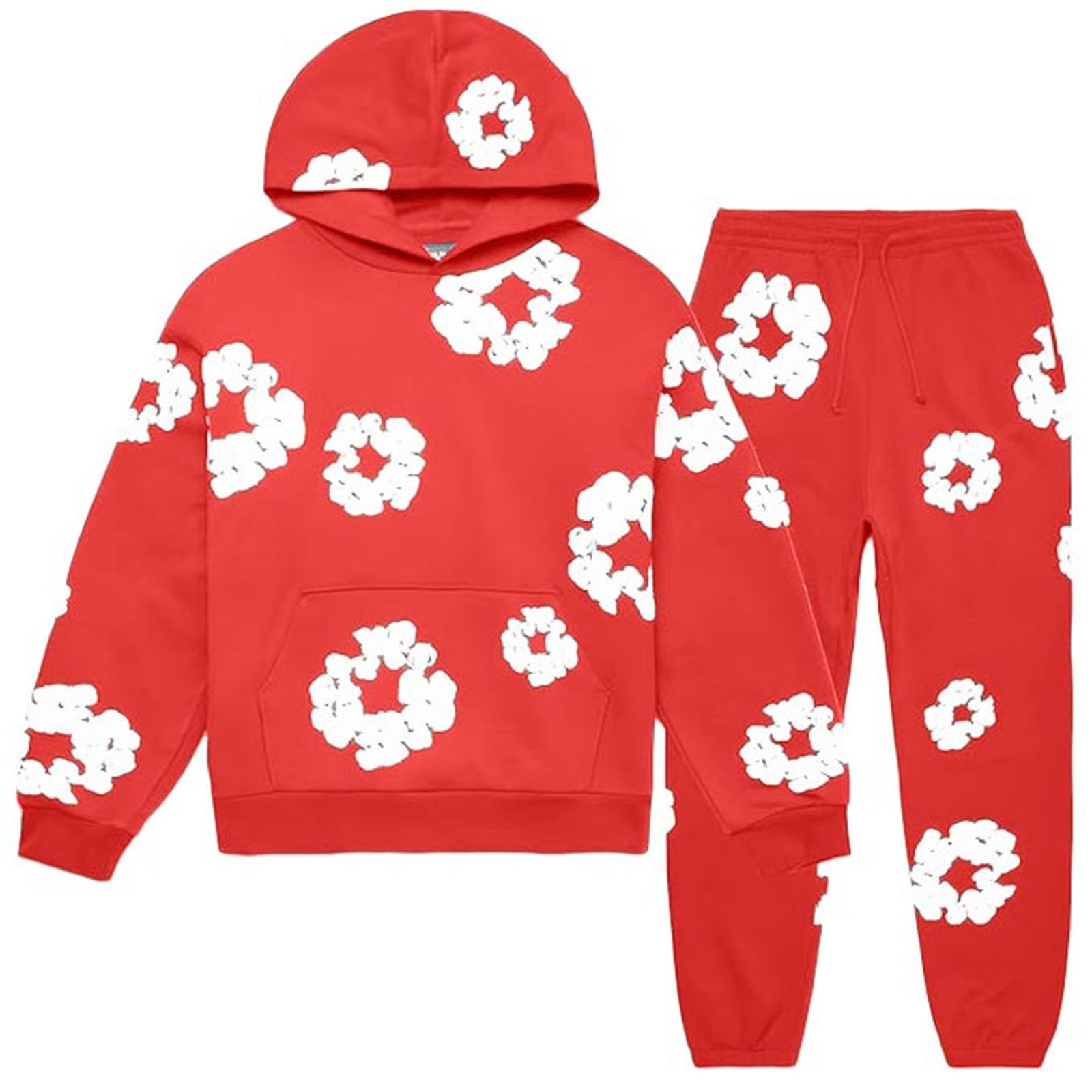Unisex Tracksuit Set Men Women Casual Oversized Hoodies and Pants Vintage Kapok Printed Hip Hop Pullover Hooded — view 3