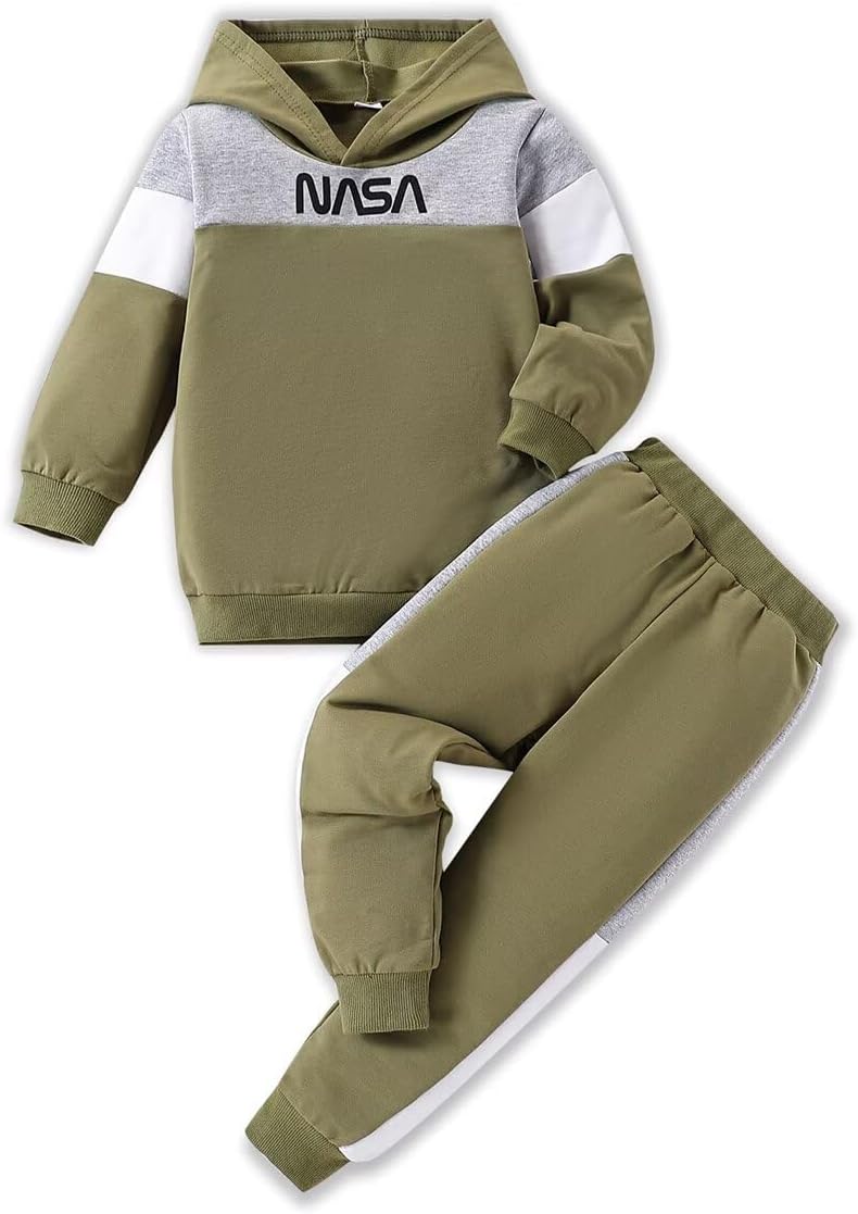 2-6T Toddler Baby Boy Clothes Long Sleeve Hooded Pullover Colorblock Sweatshirt + Pants 2pcs Fall Winter Outfit Set