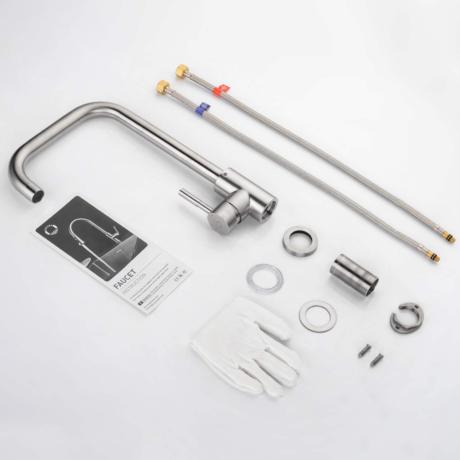 Robinet Cuisine Brossé, CECIPA Mitigeur Cuisine Pivotant à 360°, Flexible Robinetterie de Cuisine en Acier Inoxydable 304, Robinet de Cuisine Résistant à la Corrosion
