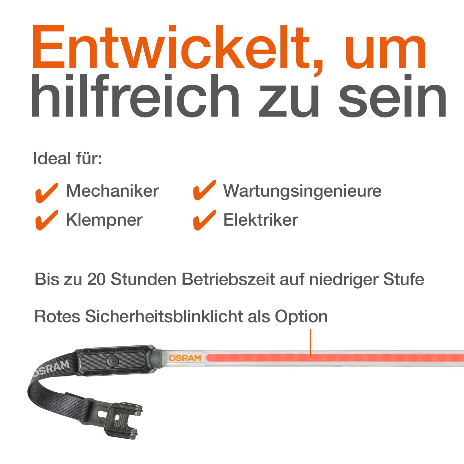 Osram LEDinspect Flexible Inspection Light, wiederaufladbare LED-Inspektionsleuchte, 6000K, Helligkeit bis zu 1000lm, abnehmbare elastische Bänder