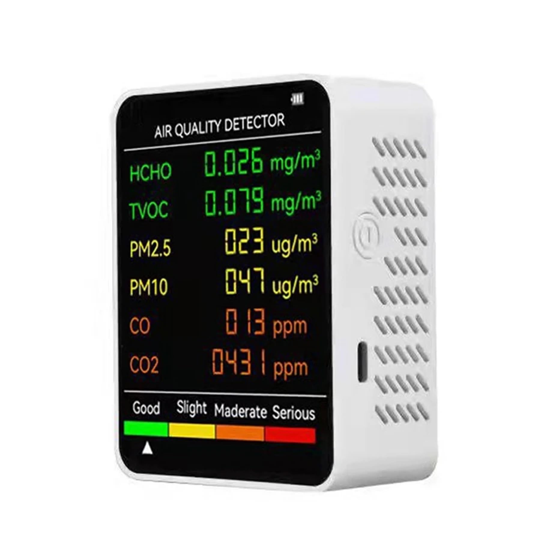 Air Quality Monitor, 6 in 1 CO2 Air Quality Detector CO2 Formaldehyde Monitor Home Office Air Quality Tester(Bianco)