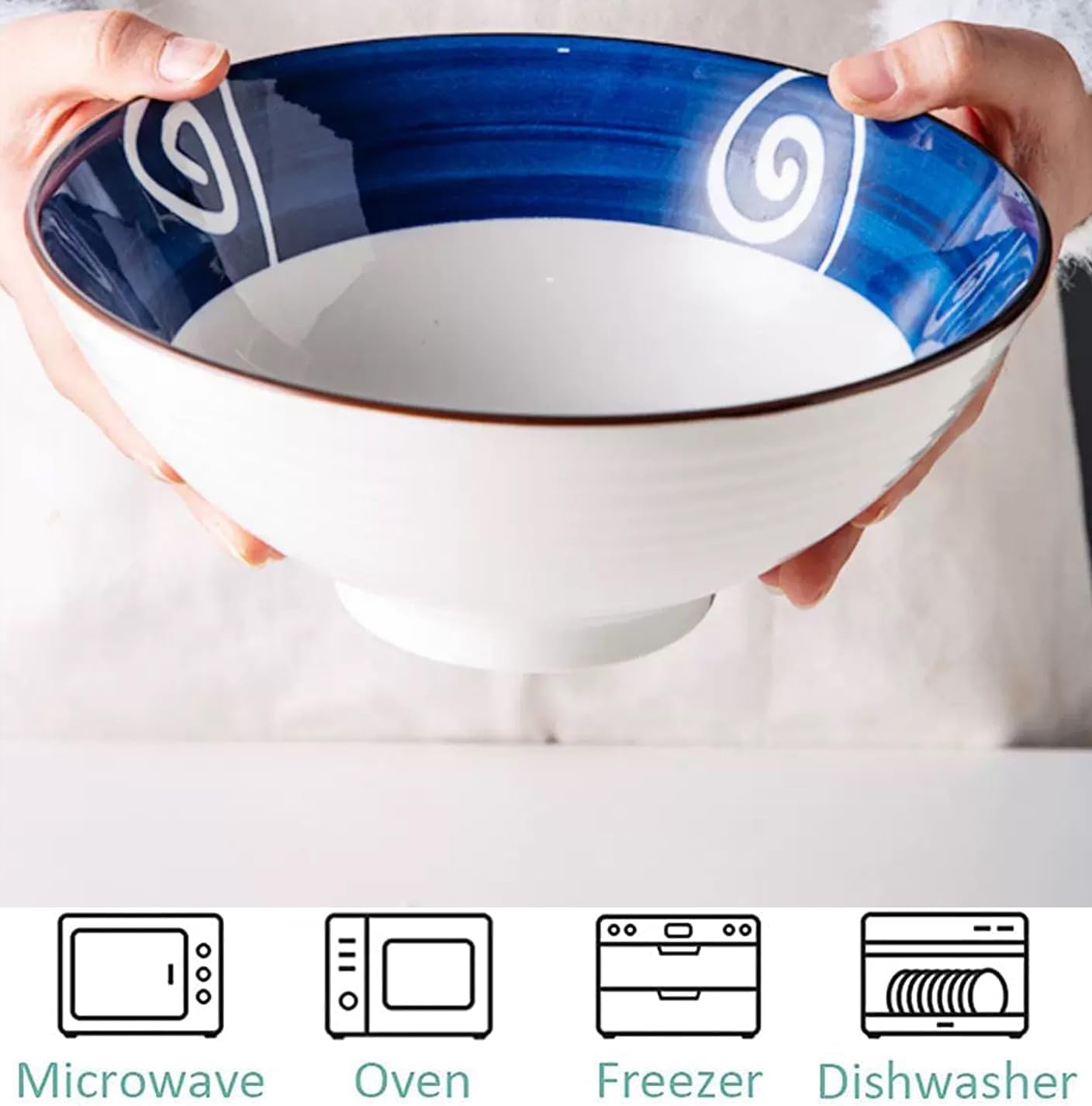 Zestaw 2 ceramicznych miseczek do makaronu, 1200ml, z pałeczkiem i łyżeczką (stylu 7)