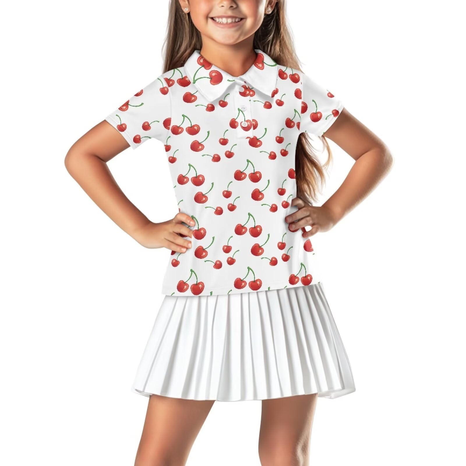 Girls Short Sleeve Golf Shirt 3 Button Up Lapel Collar Tennis Shirts Quick Dry Uniform Athletic Tank Tops for 5-14Y