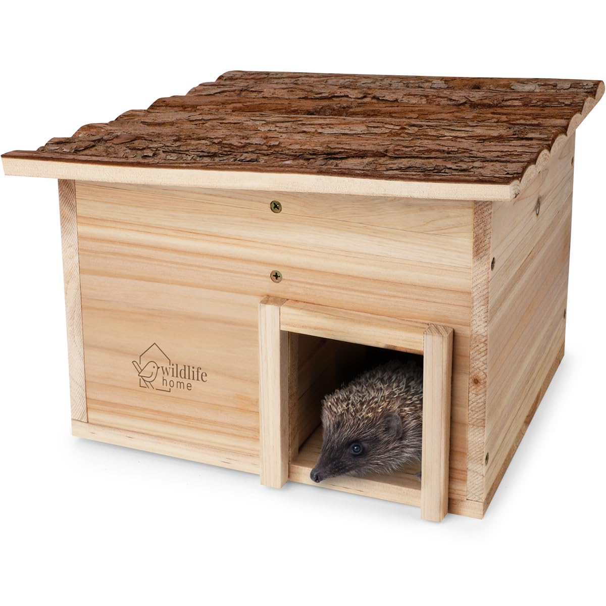 wildlife home Casa de erizos resistente al invierno de madera con suelo y techo de corteza resistente a la intemperie | Casa de alimentación para erizos | A prueba de gatos | Refugio de invierno para