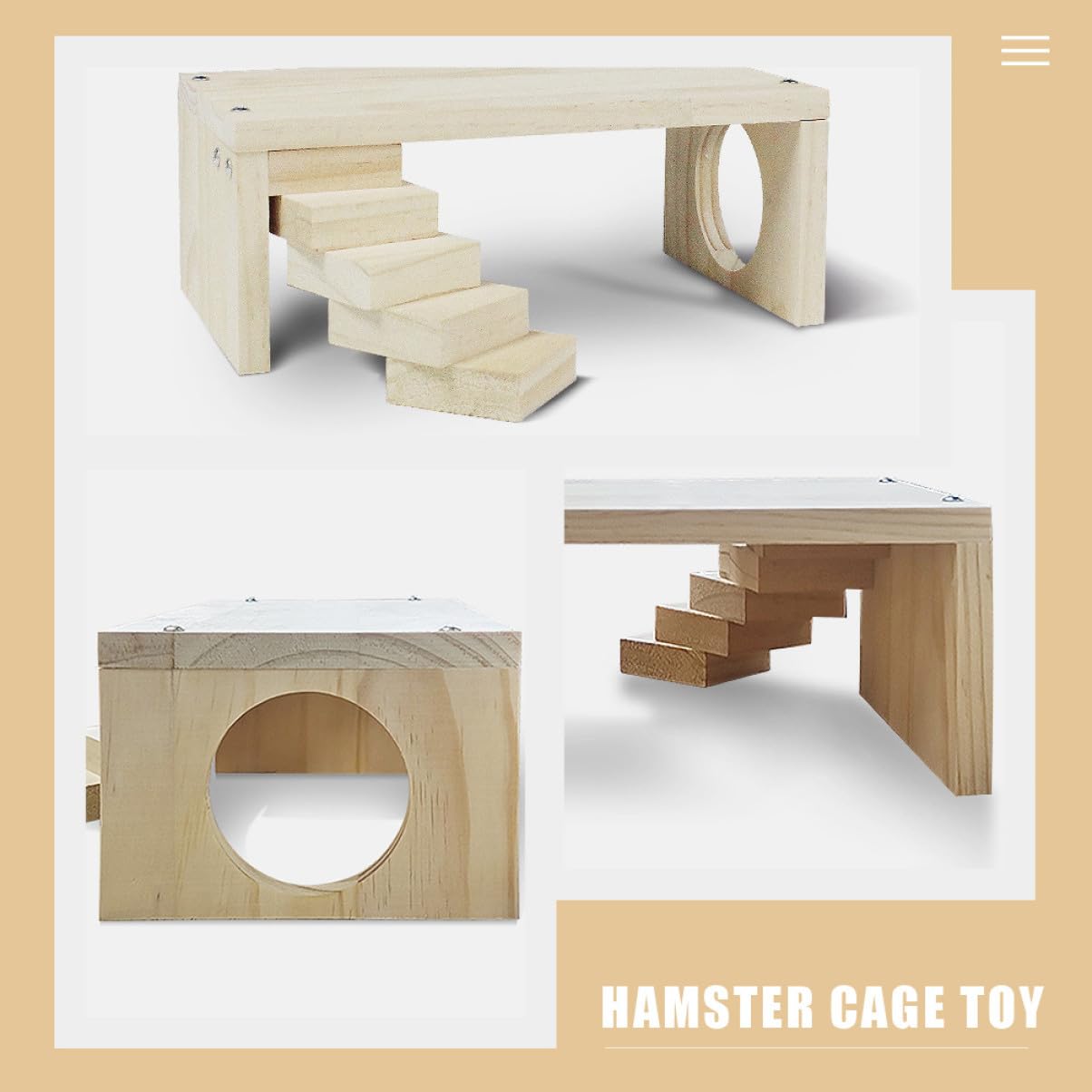 Holz Hamsterplattform mit Leiter Bissfestes Kletterspielzeug für Hamster und Kleine Haustiere Stabile Beige Plattform für Interaktives Spiel im Käfig