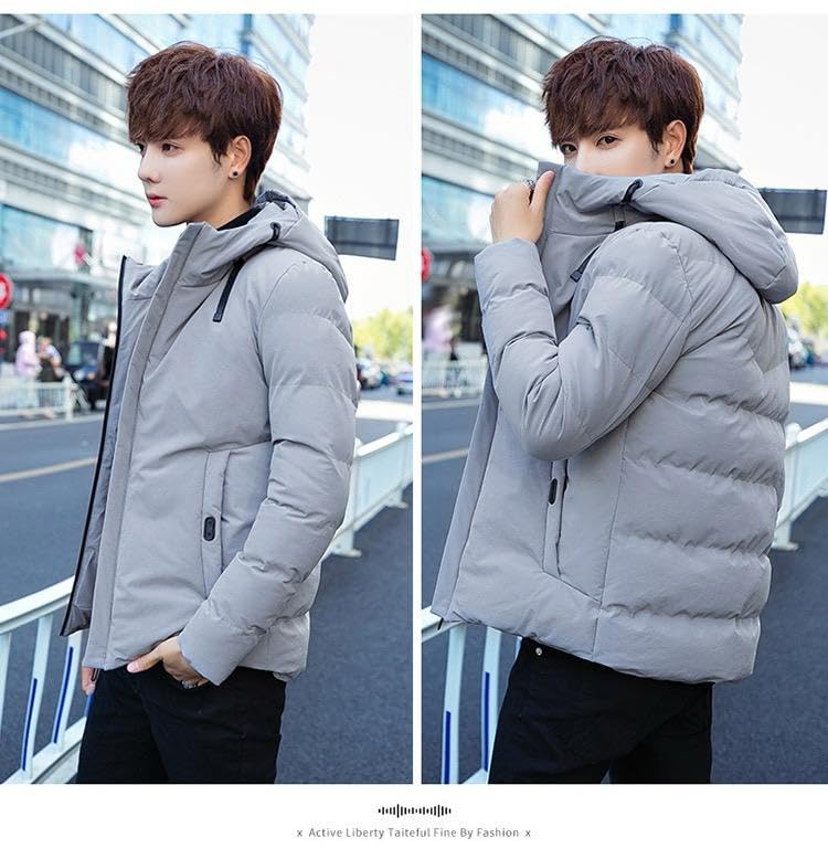 Image of YOONIKK Hooded Jacket for Men | Winter Wear Puffer Jacket | Full Sleeve Padded Bomber Jacket for Men | Lightweight Windproof Outerwear | Stylish Winter Jackets for Men