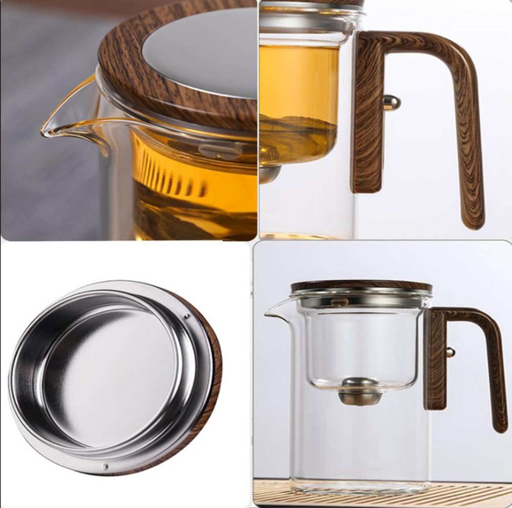 Water Separation Glass Teapot with Wooden Handle, Witchcraft Teapot, Magical Teapot with Infuser, Press Control Magical Teapot Glass, Glass Teapot, Magnetic Filter Teapot with Dual Infusers (720ml)