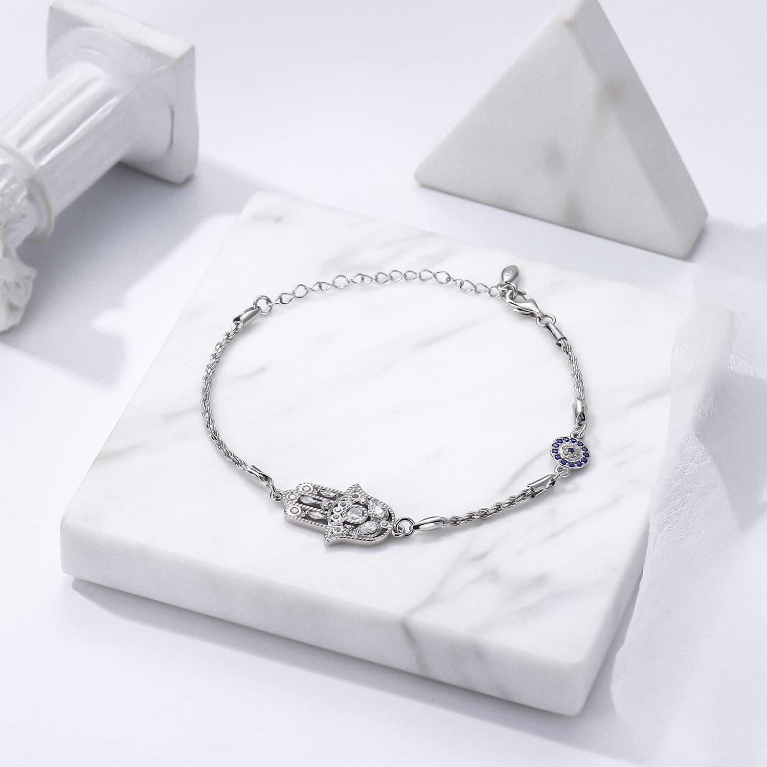 Gioielli Mano di Fatima Argento Sterling 925 Orecchini/Bracciale Mano di Fatima per Donna Hamsa Amuleto per Donne Mamma con Scatola Regalo