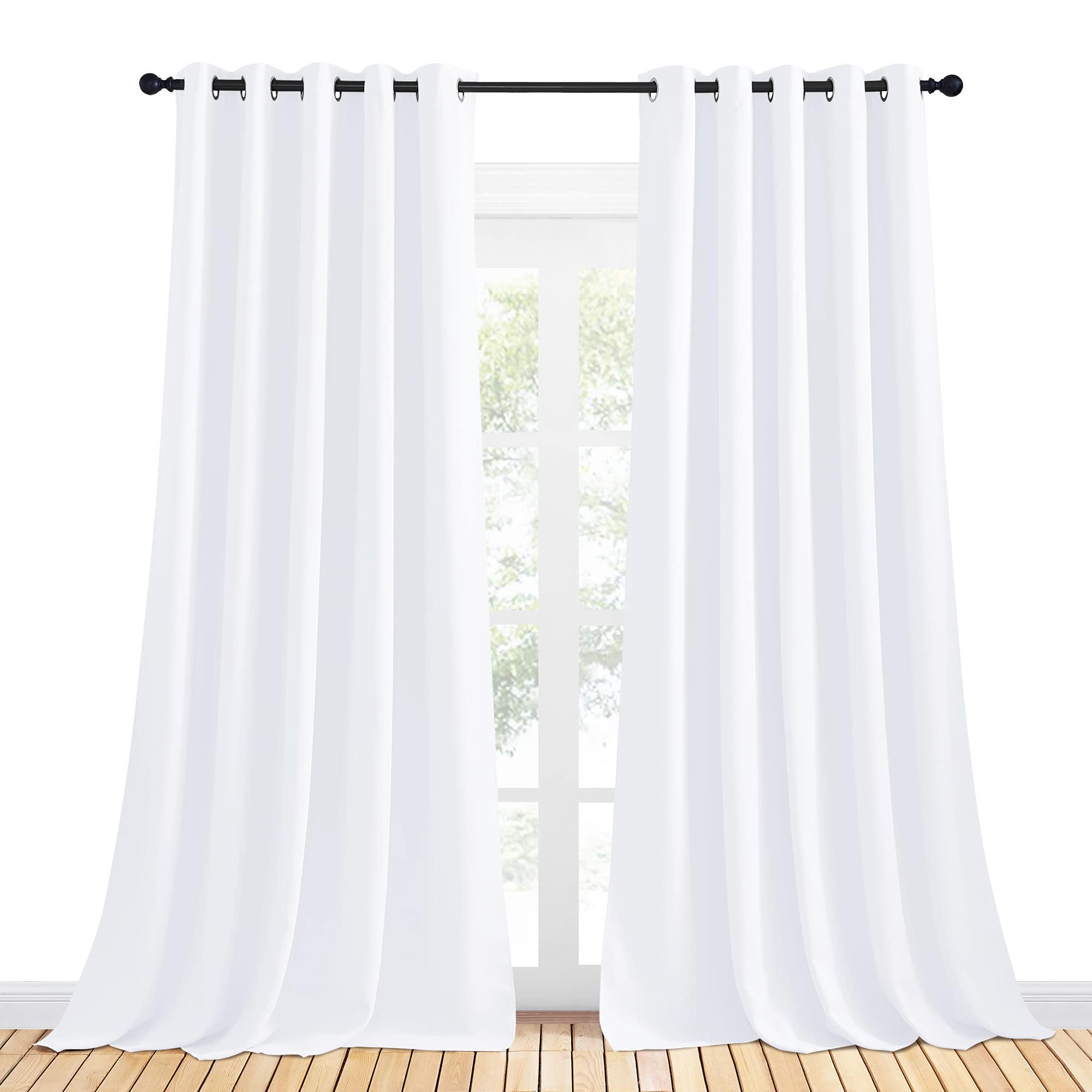 NICETOWN 50% Light Blocking Curtain Panels for Bedroom, Home Decoration Easy-Care Solid Grommet Draperies/Drapes, Window Covering for Kitchen (2 Panels, 70 by 108, Pure White)