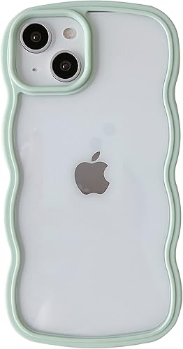 Caseative Marco de onda rizada de color sólido transparente suave compatible con iPhone (verde, iPhone 14 Plus) disponible en Yaxa Peru