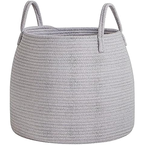 R RUNKA Nursery Laundry Basket | Kids Hamper for Blankets, Pillows,Toys (15"x 13")| Baby Toy Basket | Nursery Storage for Boho Room Decor | Ideal Gift for Baby Showers| Grey Cover