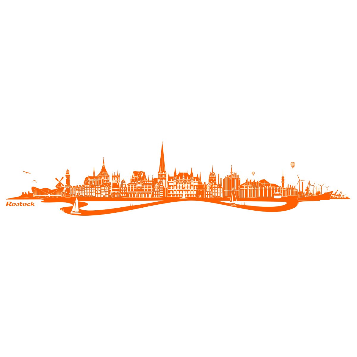 Wandtattoo Skyline Rostock – 300 X 57 Cm, Mint-Farbe, Made In Germany