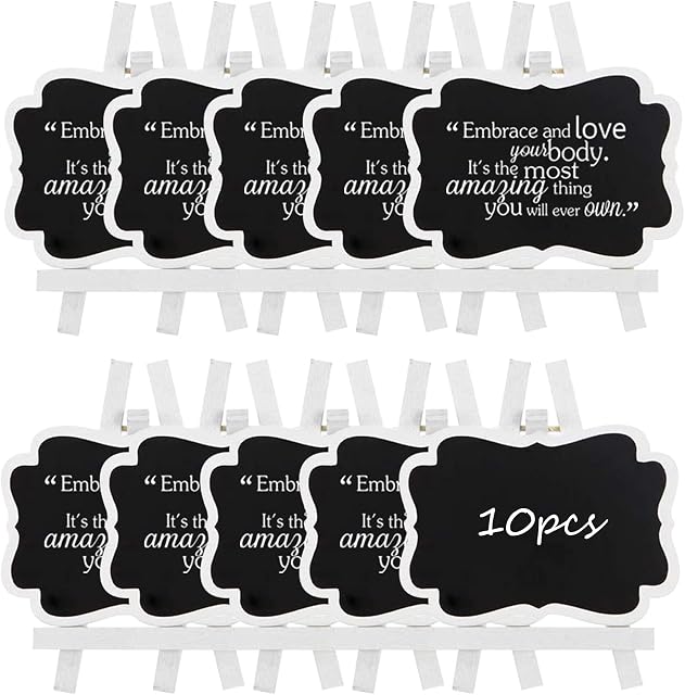 10 Pack Mini Chalkboard Signs with Easel Stand, Giyiprpi 3.9x2.9 Inch Small Wooden Chalkboard Labels, Reusable Chalkboard Tags Blackboard for Event Decoration Tags Wedding Signs Cards Tables Party