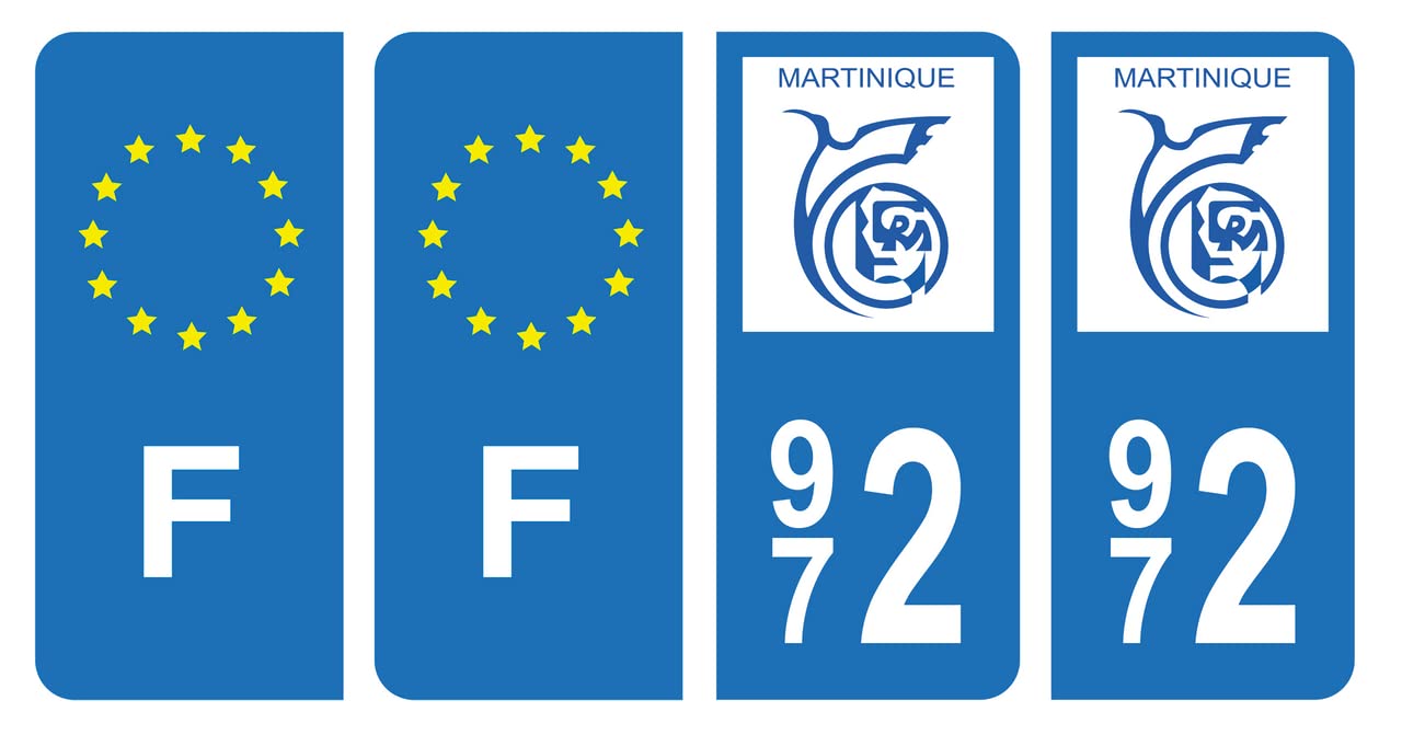 Autocollants Plaque Immatriculation 972 Martinique - Lot De 2 Stickers Officiels 45x100mm