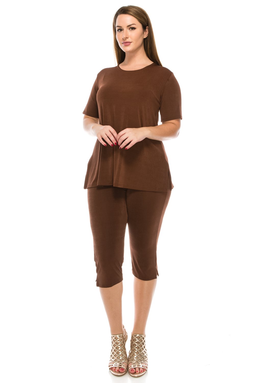 Jostar Women's Stretchy Capri Pant Set Short Sleeve