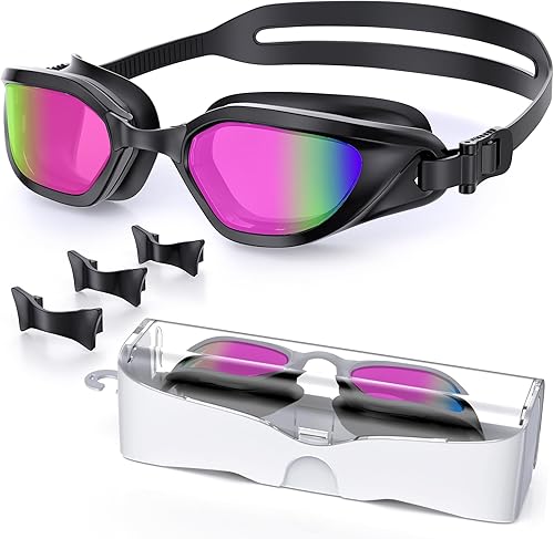 Gafas de natación unisex para adultos, antiniebla, anti rayos UV, sin fugas, amplia visión para hombres, mujeres y jóvenes