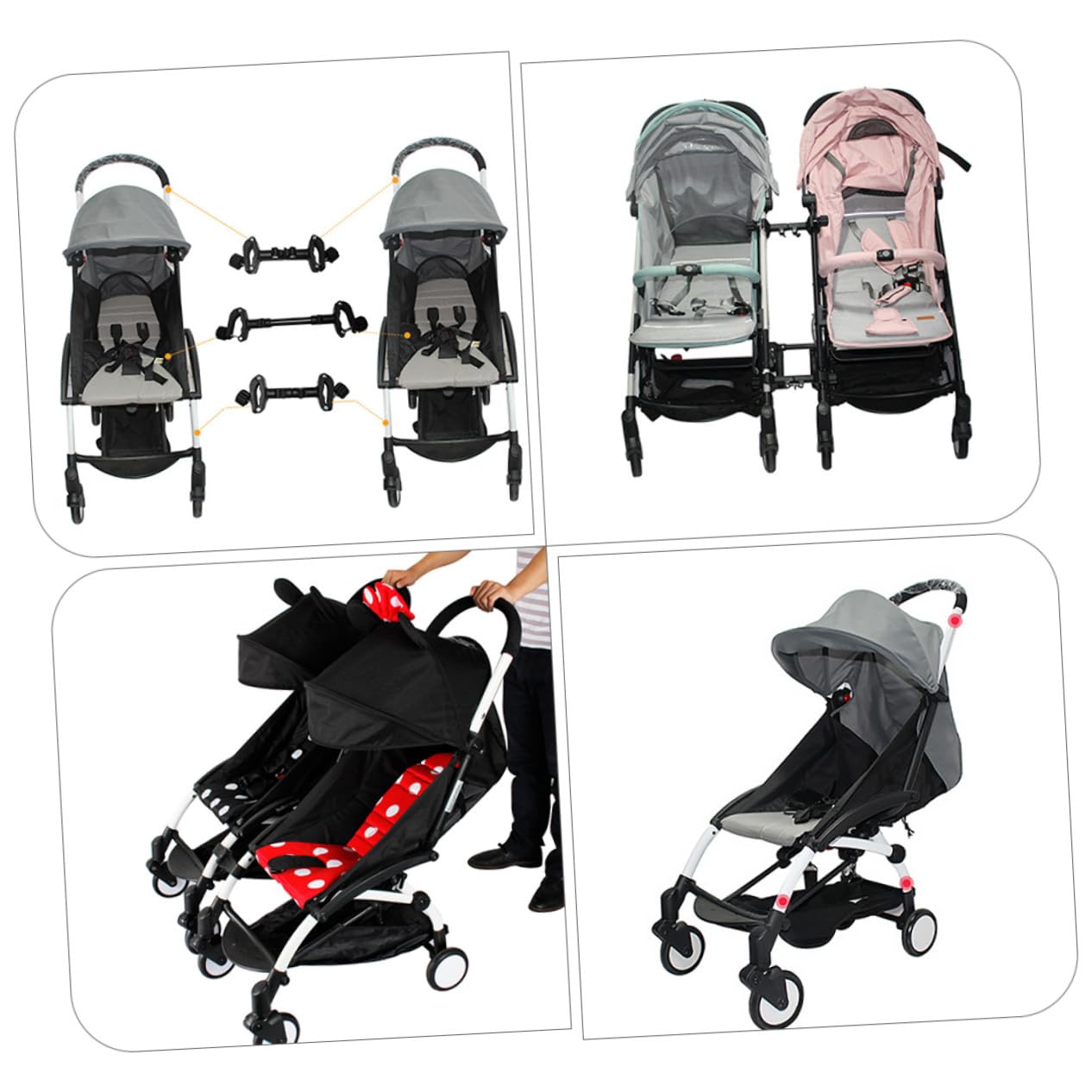 Connecteurs pour Poussettes Bébé 3 Pièces en Fer et Plastique Noir Adaptateurs pour Relier Deux Poussettes Simples Usage Extérieur